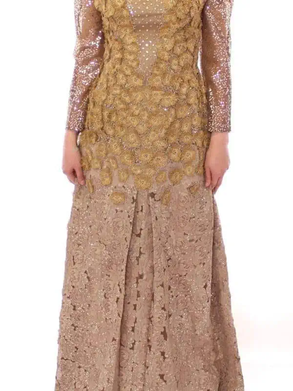 Lanre Da Silva Ajayi GOLD Long Lace Maxi Crystal Dress