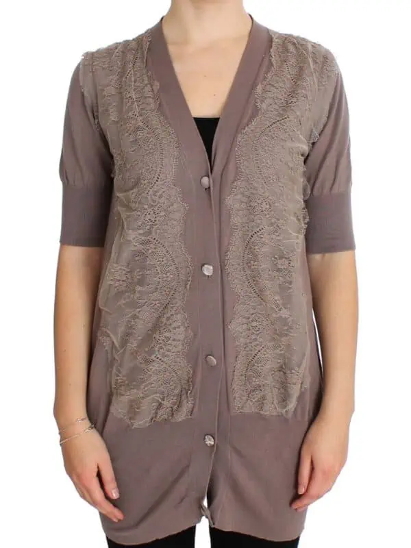 PINK MEMORIES Purple Lace Cotton Cardigan Sweater