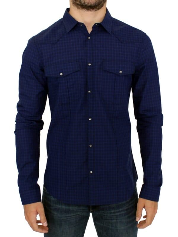 Costume National Blue checkered cotton shirt