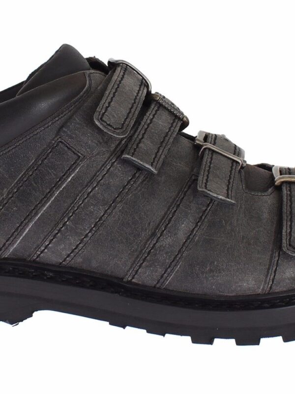 Dolce & Gabbana Gray Leather Ankle Strap Shoes Boots
