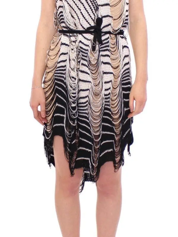 Alice Palmer Black Chainette Knit Striped Assymetrical Dress