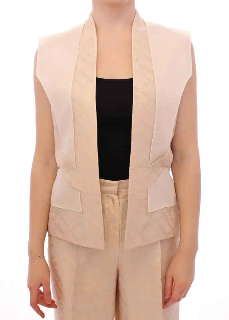 Zeyneptosun Exclusive Beige Brocade Sleeveless Vest