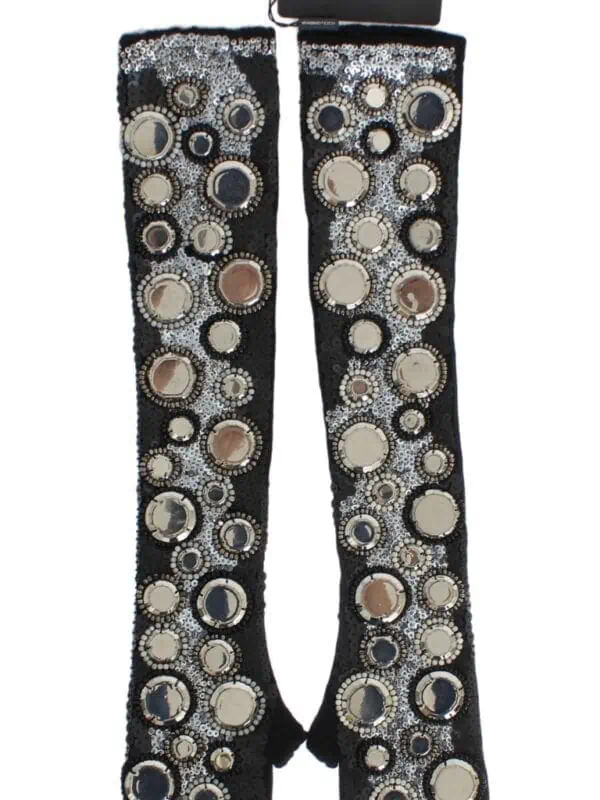 Dolce & Gabbana Black Cashmere Sequined Finger Less Gloves