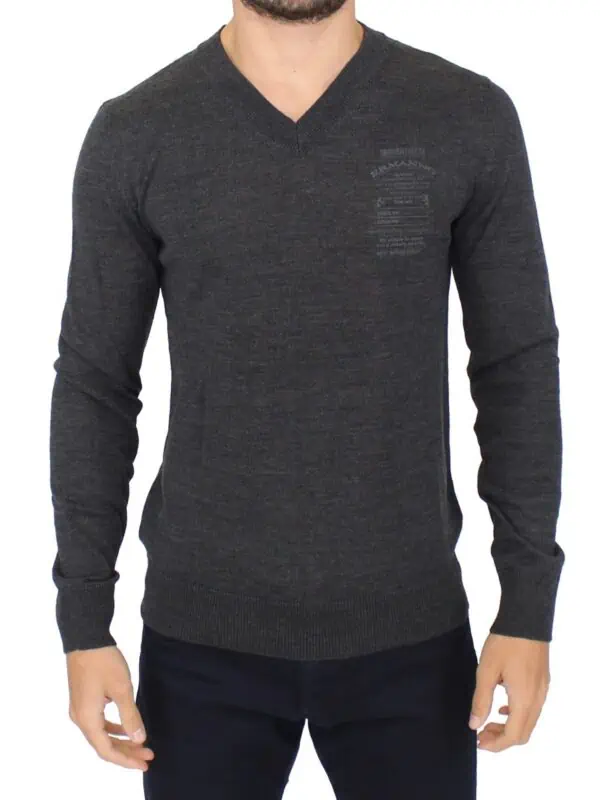 Ermanno Scervino Gray Wool Blend V-neck Pullover Sweater
