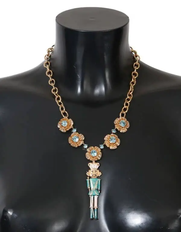 Dolce & Gabbana Gold Brass Handpainted Crystal Floral Necklace