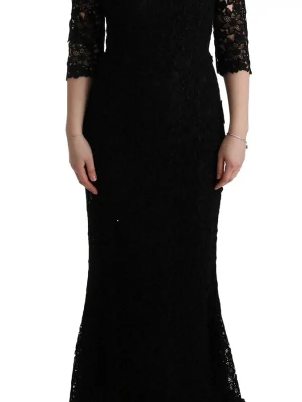 Dolce & Gabbana Black Floral Ricamo Sheath Long Dress