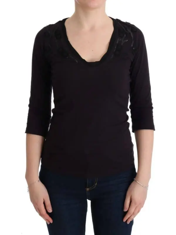 Costume National Purple V-neck Cotton T-shirt
