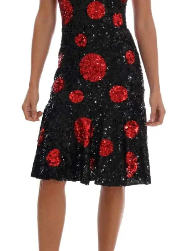Dolce & Gabbana Black Red Polka Sequined Shift Dress