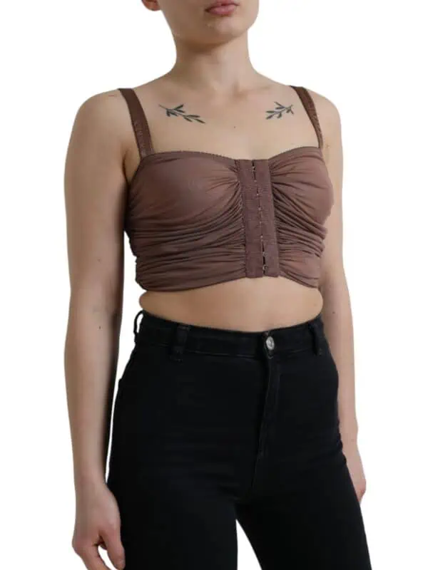 Dolce & Gabbana Brown Viscose Bustier Sleeveless Cropped Top