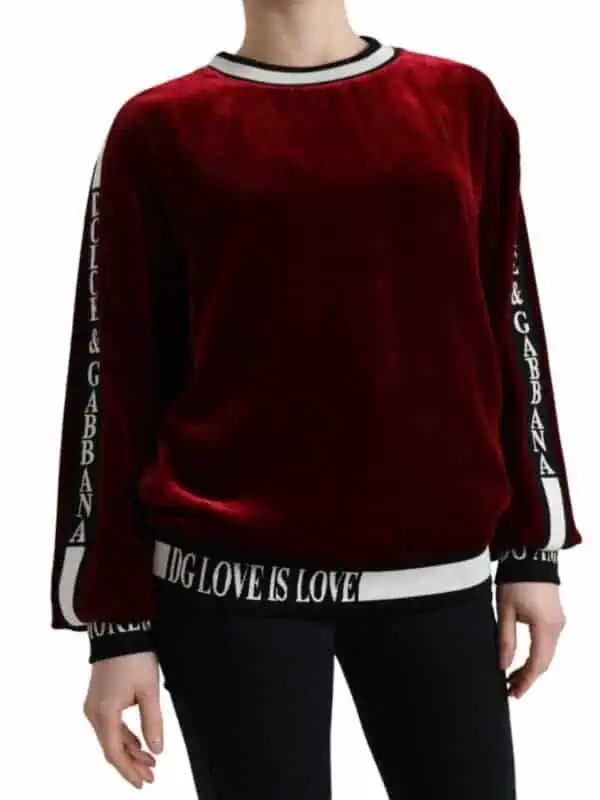Dolce & Gabbana Bordeaux Velvet Crew Neck Pullover Sweater