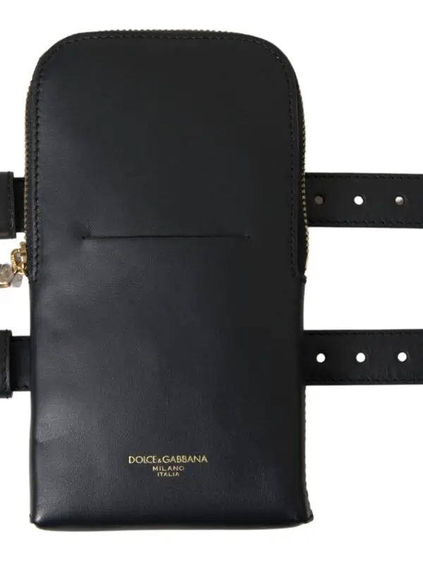 Dolce & Gabbana Black Leather Men Purse Double Belt Strap Bracelet Bag