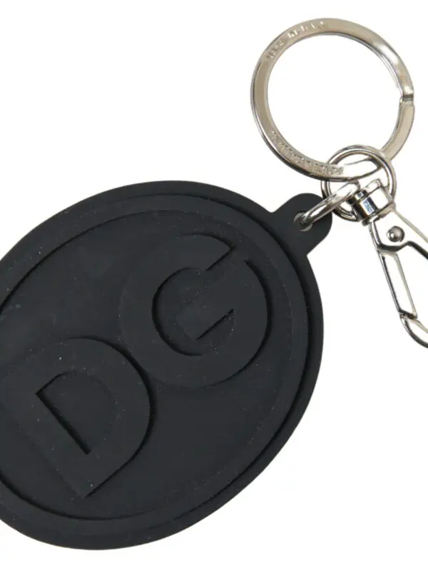 Dolce & Gabbana Black Rubber DG Logo Silver Brass Metal Keychain