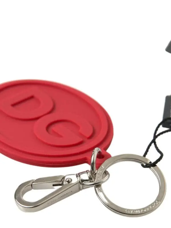 Dolce & Gabbana Red Rubber DG Logo Silver Brass Metal Keyring Keychain