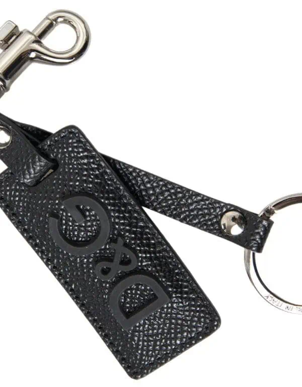 Dolce & Gabbana Black DG Logo Leather Silver Metal Keychain