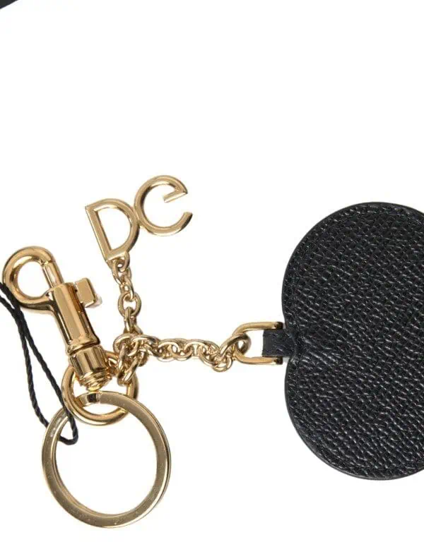 Dolce & Gabbana Black Fuchsia Heart Leather Gold Metal Keyring Keychain