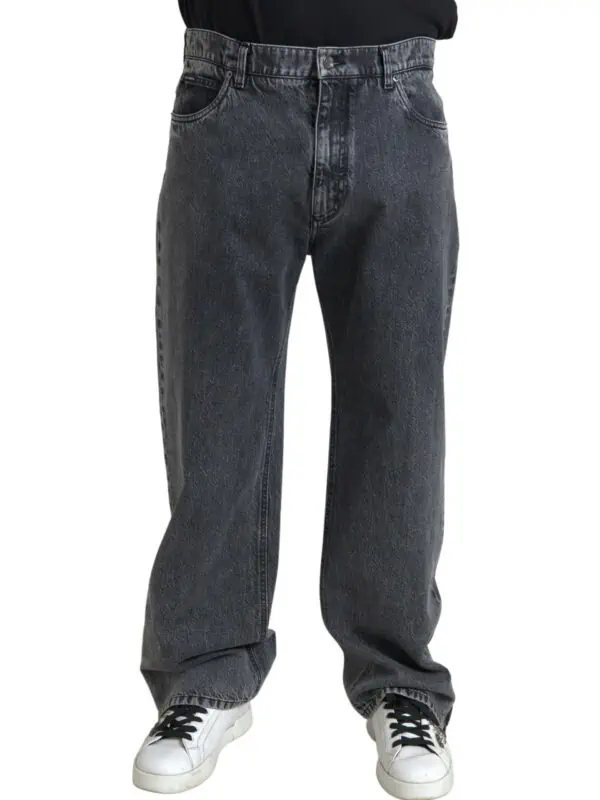 Dolce & Gabbana Dark Gray Cotton Straight Fit Men Denim Jeans