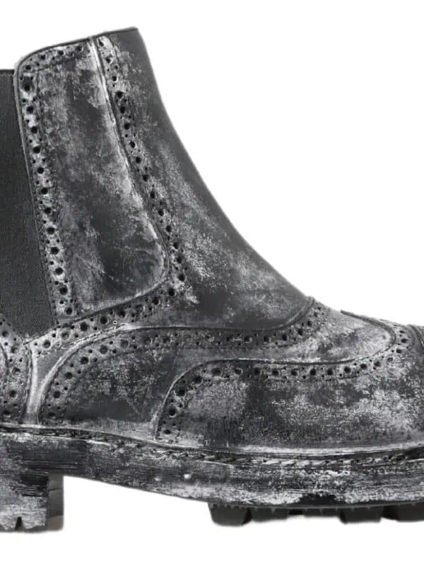 Dolce & Gabbana Black Gray Leather Ankle Boots