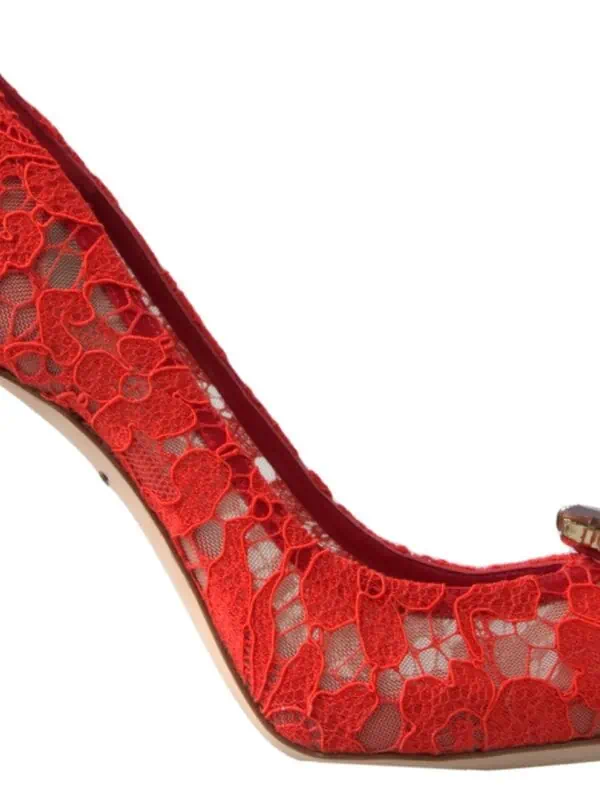 Dolce & Gabbana Red Taormina Lace Crystal Heels Pumps Shoes