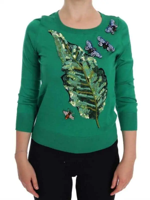 Dolce & Gabbana Green Silk Crystal Banana Sweater