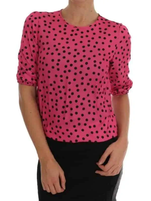 Dolce & Gabbana Pink Polka Dotted Silk Blouse