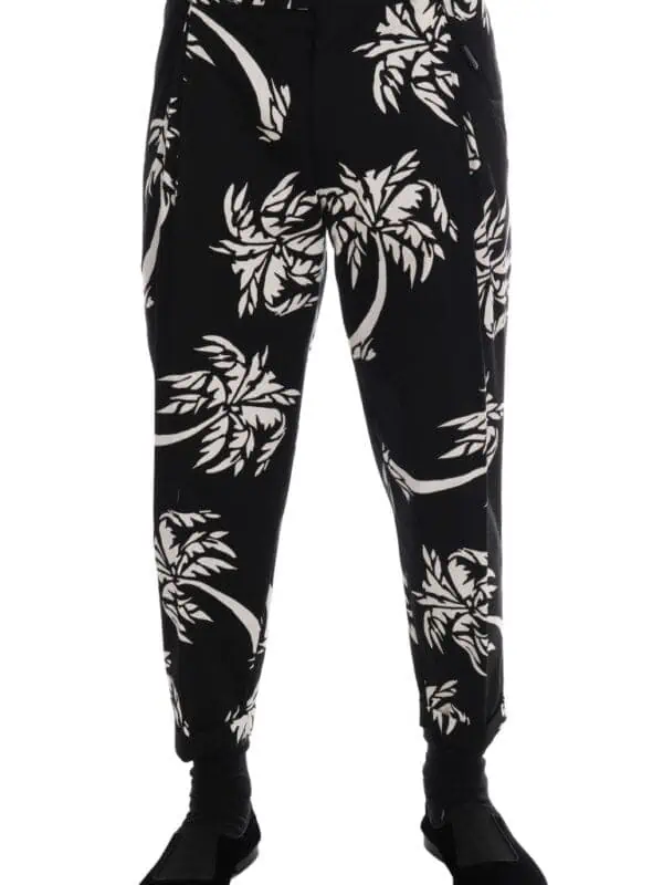 Dolce & Gabbana Black Tree Cotton Stretch Pants
