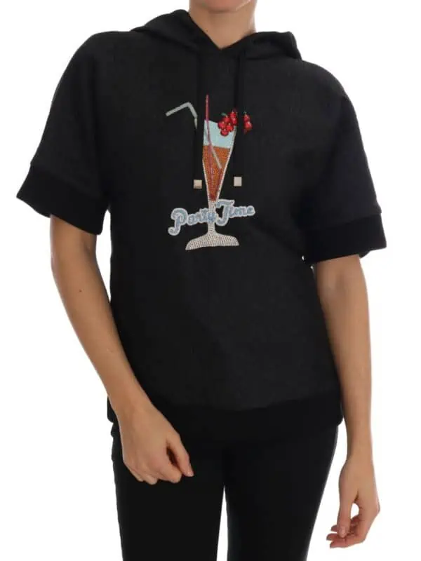 Dolce & Gabbana Black Fairy Tale Crystal Hooded Sweater