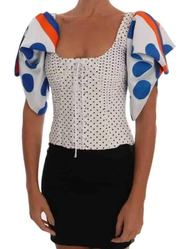 Dolce & Gabbana White Polka Silk Corset Bustier Top