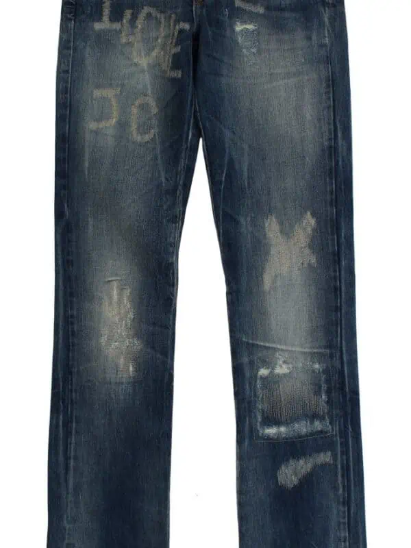 Cavalli Blue Wash Torn Cotton Straight Fit Jeans