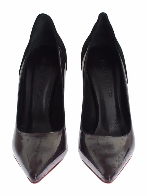 Cédric Charlier Gray Black Leather Suede Heels Pumps Shoes