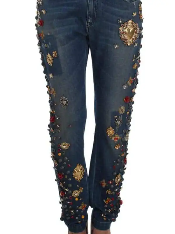 Dolce & Gabbana Crystal Roses Heart Embellished Jeans