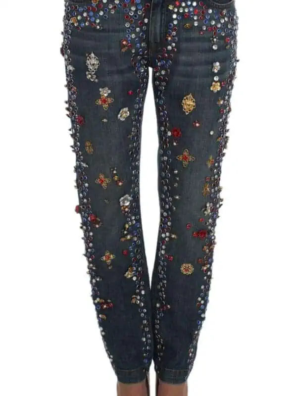 Dolce & Gabbana Crystal Roses Heart Embellished Jeans