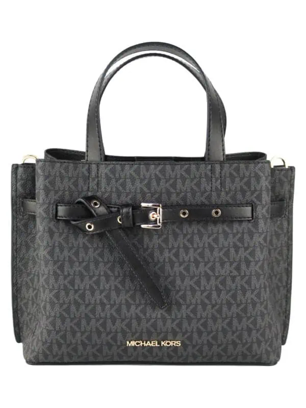 Michael Kors Emilia Small Black Signature PVC Satchel Crossbody Handbag Purse