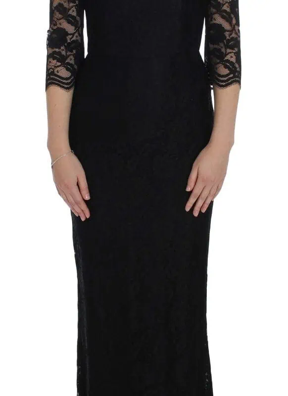 Dolce & Gabbana Black Floral Lace Long Ball Maxi Dress