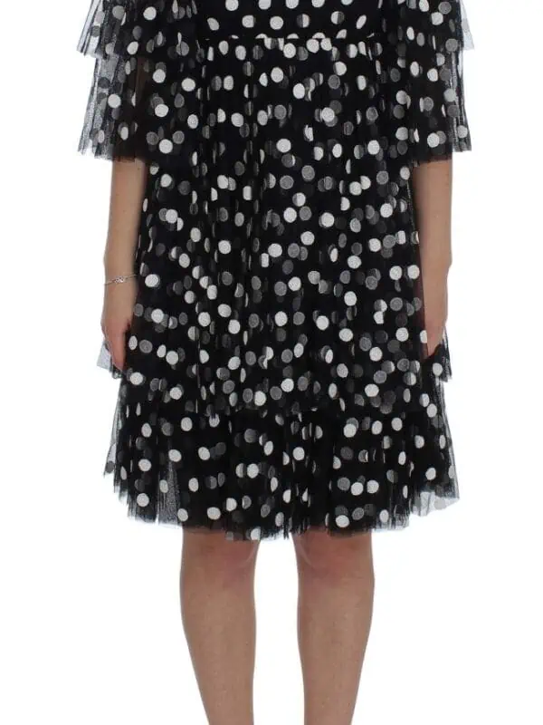Dolce & Gabbana Black White Polka Dotted Ruffled Dress