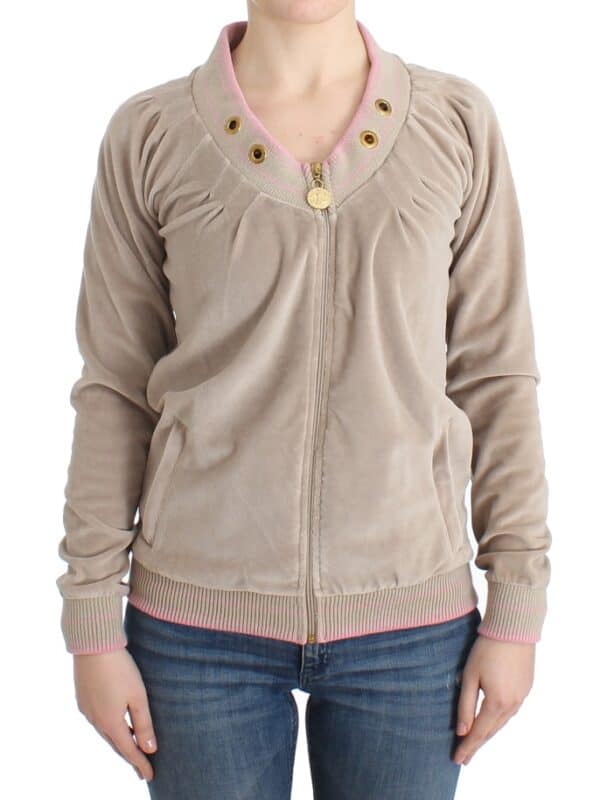Cavalli Beige velvet zipup sweater