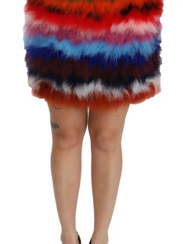 Dolce & Gabbana Red Blue High Waist Mini Feather Skirt
