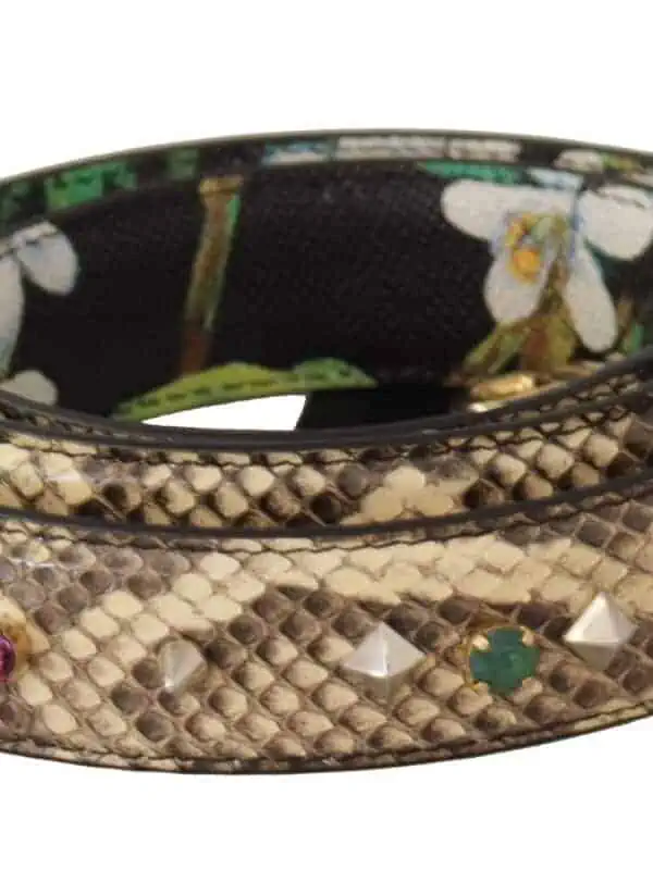 Dolce & Gabbana Beige Exotic Leather Crystals Reversible Shoulder Strap