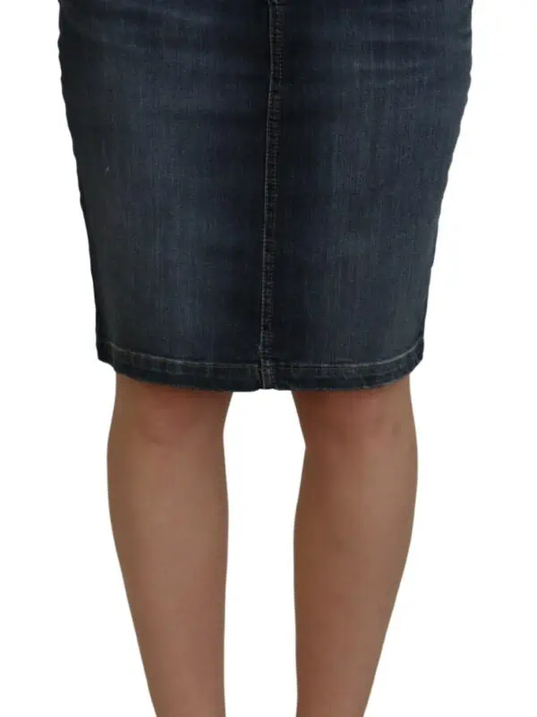 Fiorucci Dark Blue Washed Mid Waist Pencil Cut Denim Skirt