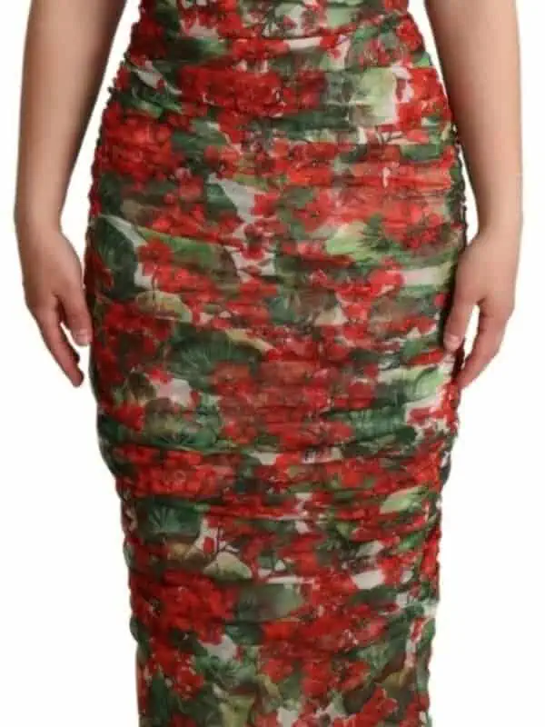 Dolce & Gabbana Red Floral Print Tulle Sheath Midi Dress