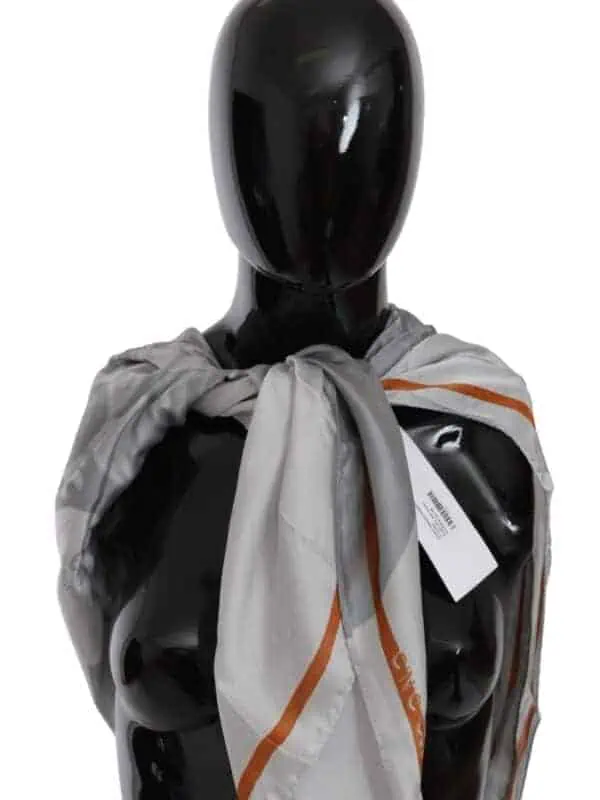 Costume National Gray Orange Silk Floral Foulard Wrap Scarf
