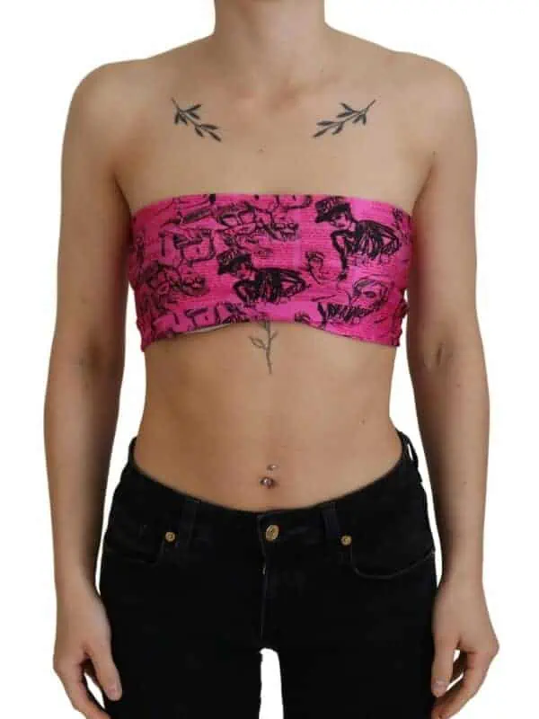 John Galliano Pink Newspaper Print Bra Cropped Blouse