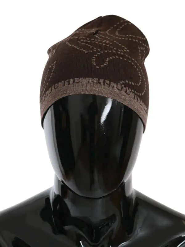 Costume National Beanie Brown Wool Blend Branded Hat