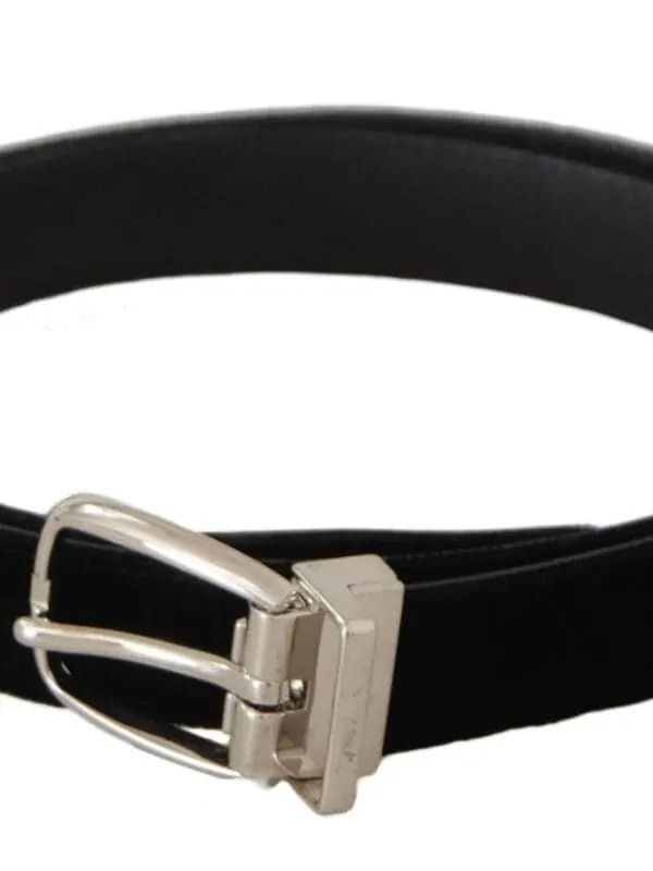 Dolce & Gabbana Black Casual Velvet Silver Tone Metal Buckle Belt