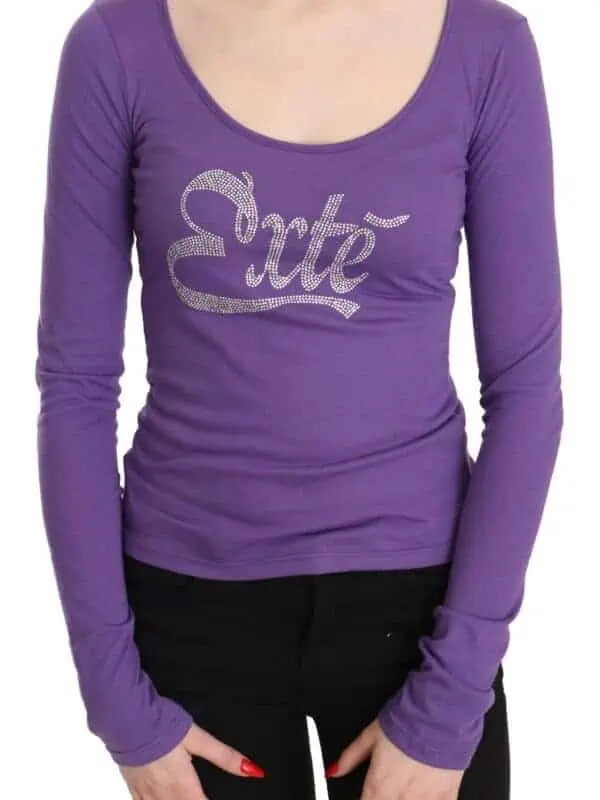Purple Exte Crystal Embellished Long Sleeve Top Blouse