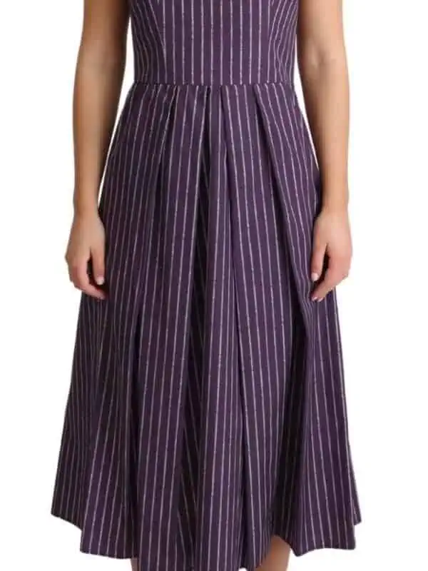 Dolce & Gabbana Purple Striped Cotton A-Line Stretch Dress