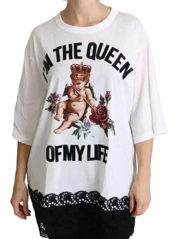 Dolce & Gabbana White Angel Print Cotton Round Neck Shirt Tops