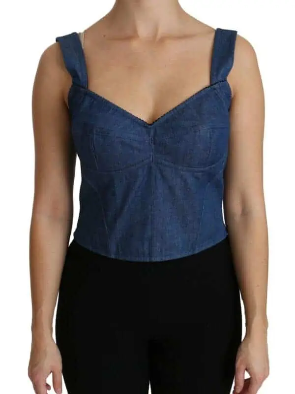 Dolce & Gabbana Blue Sleeveless Bustier Blouse Cotton Top