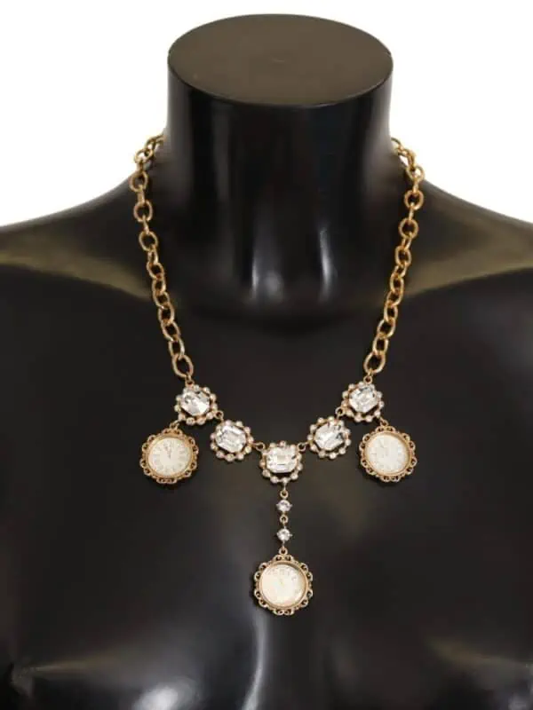 Dolce & Gabbana Gold Clock Statement Crystal Chain Necklace