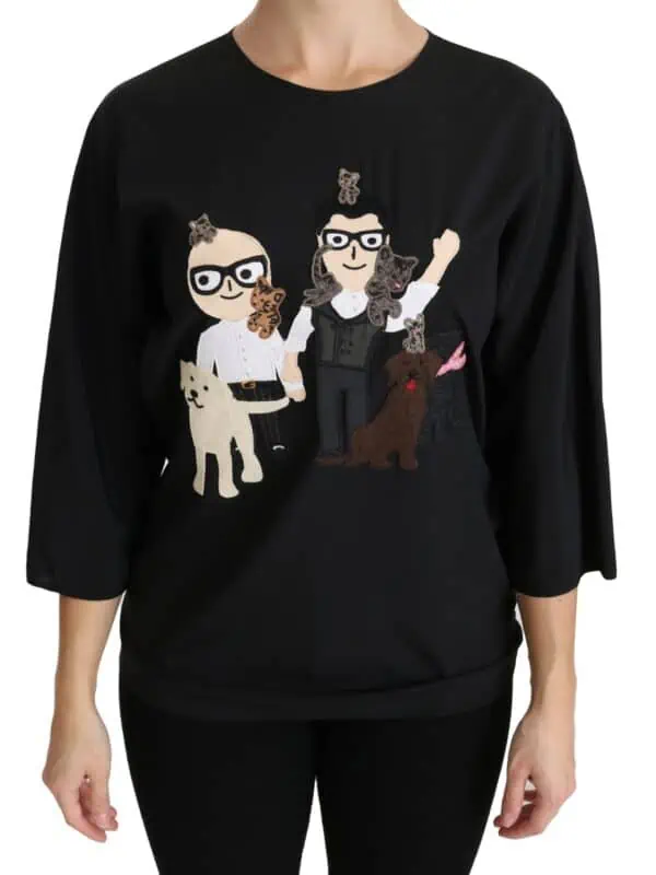 Dolce & Gabbana Black #dgfamily Top T-shirt Silk Blouse