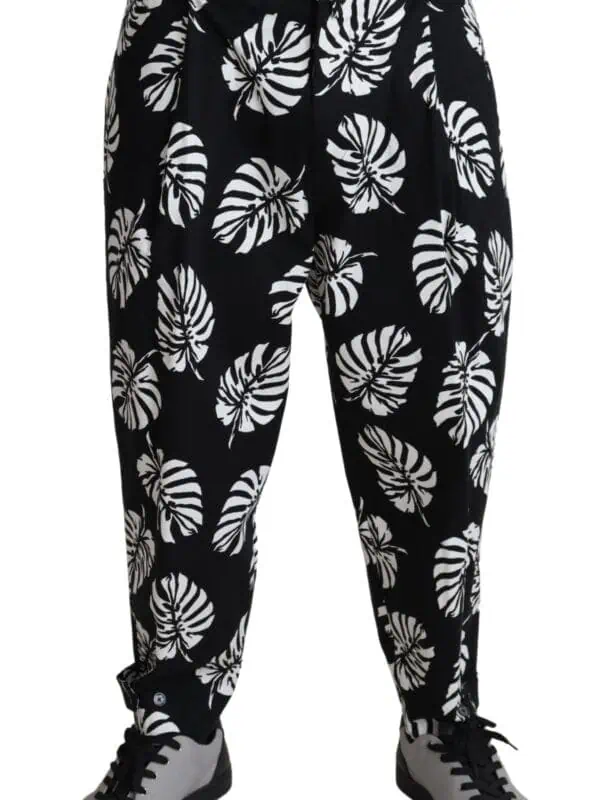 Dolce & Gabbana Black Leaf Cotton Stretch Trouser Pants Pants